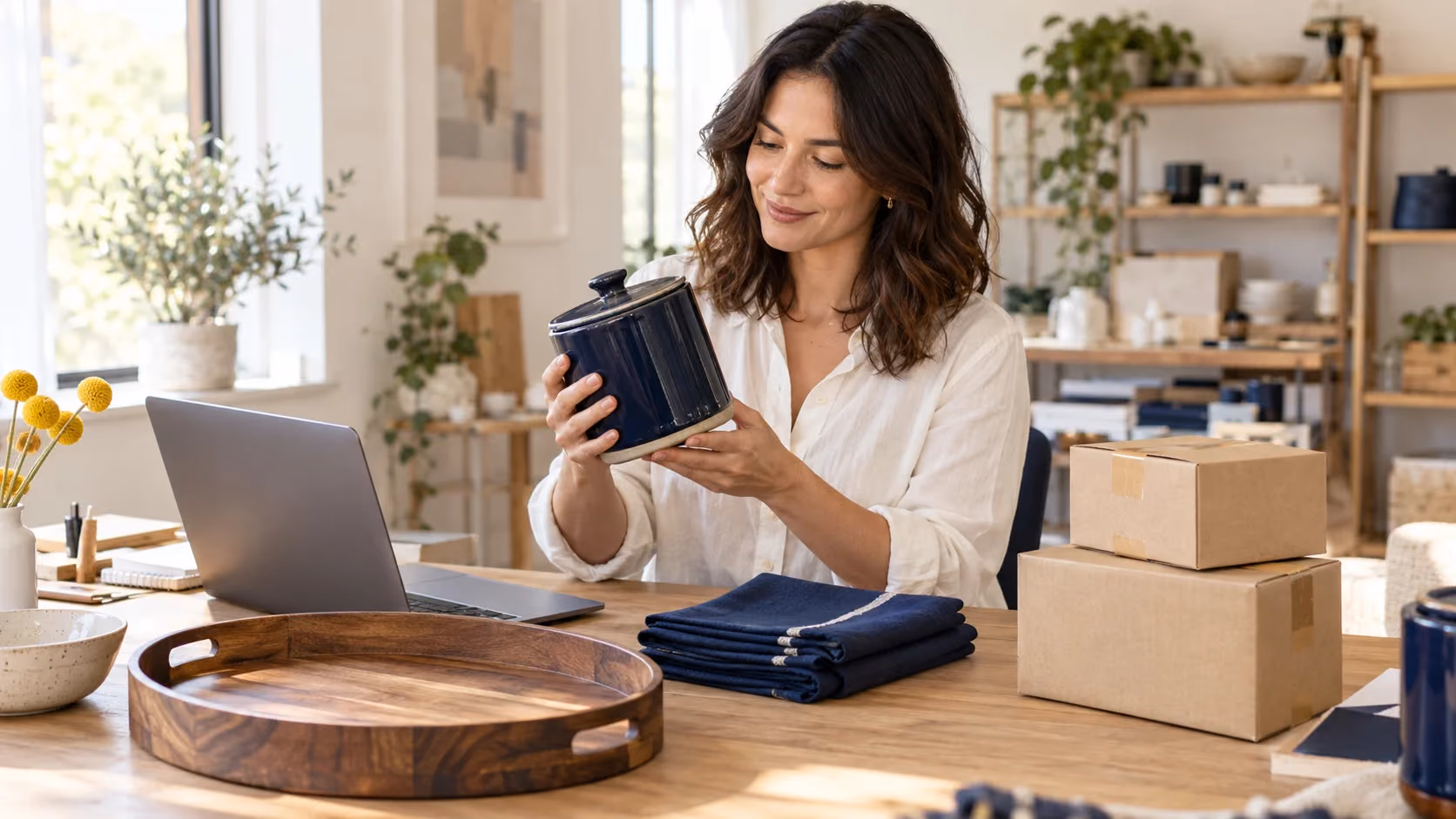 A home goods seller preparing products and supplier shipments for a Walmart business.